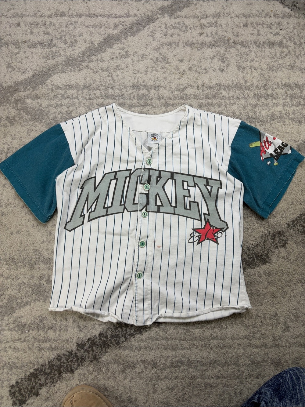 90s Mickey Kids' Baseball-Style Button Front Shirt